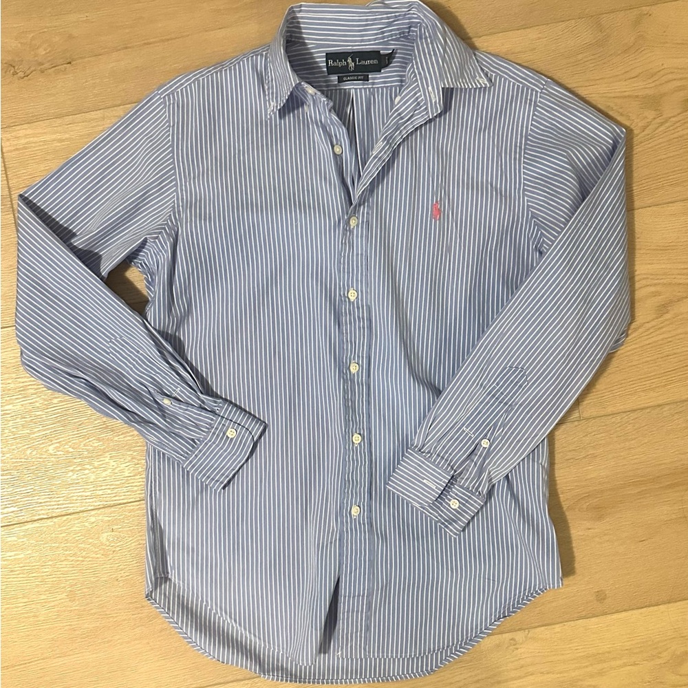 Ralph Lauren Polo Blue Striped Men's Classic Fit button down Dress Shirt Y2K